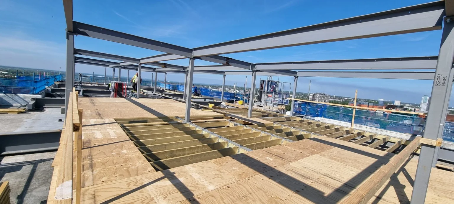 Birch Street steel rooftop extension under construction