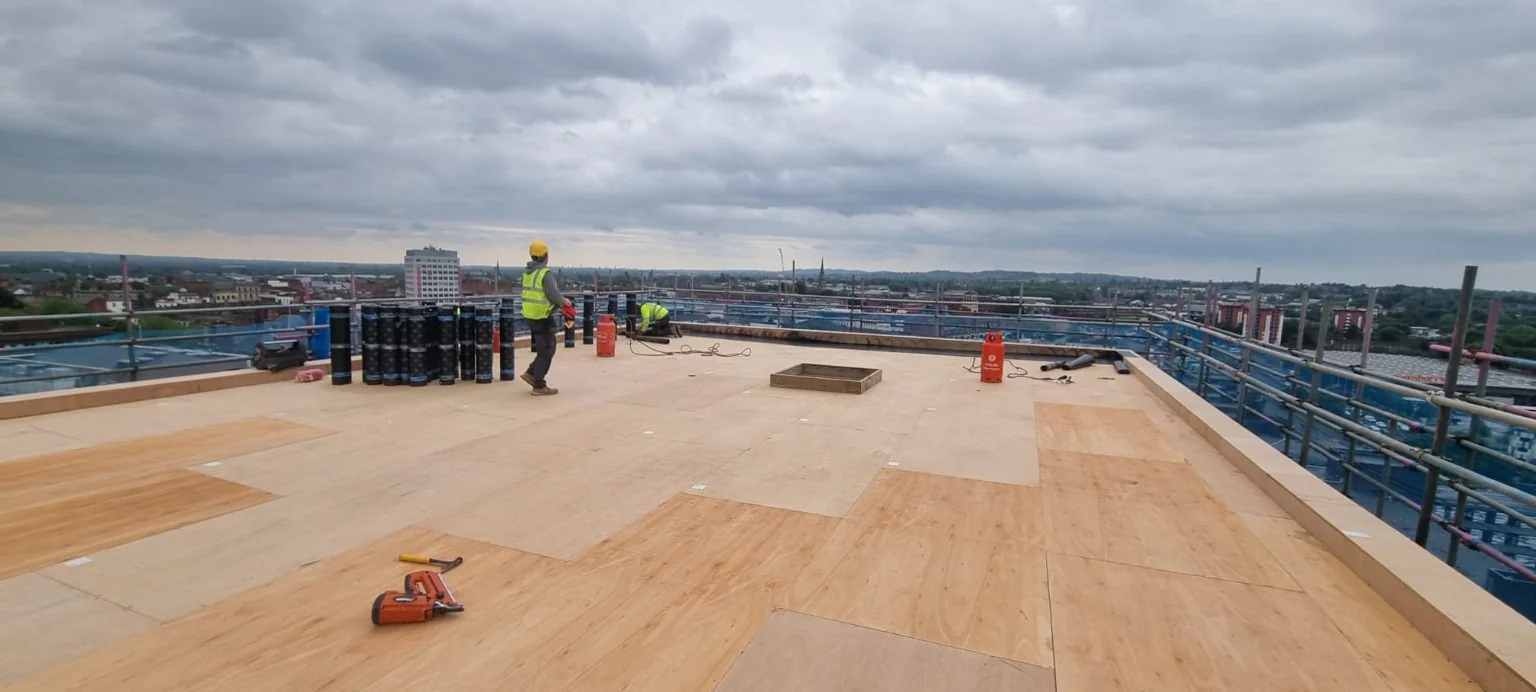 Roof deck during waterproofing works