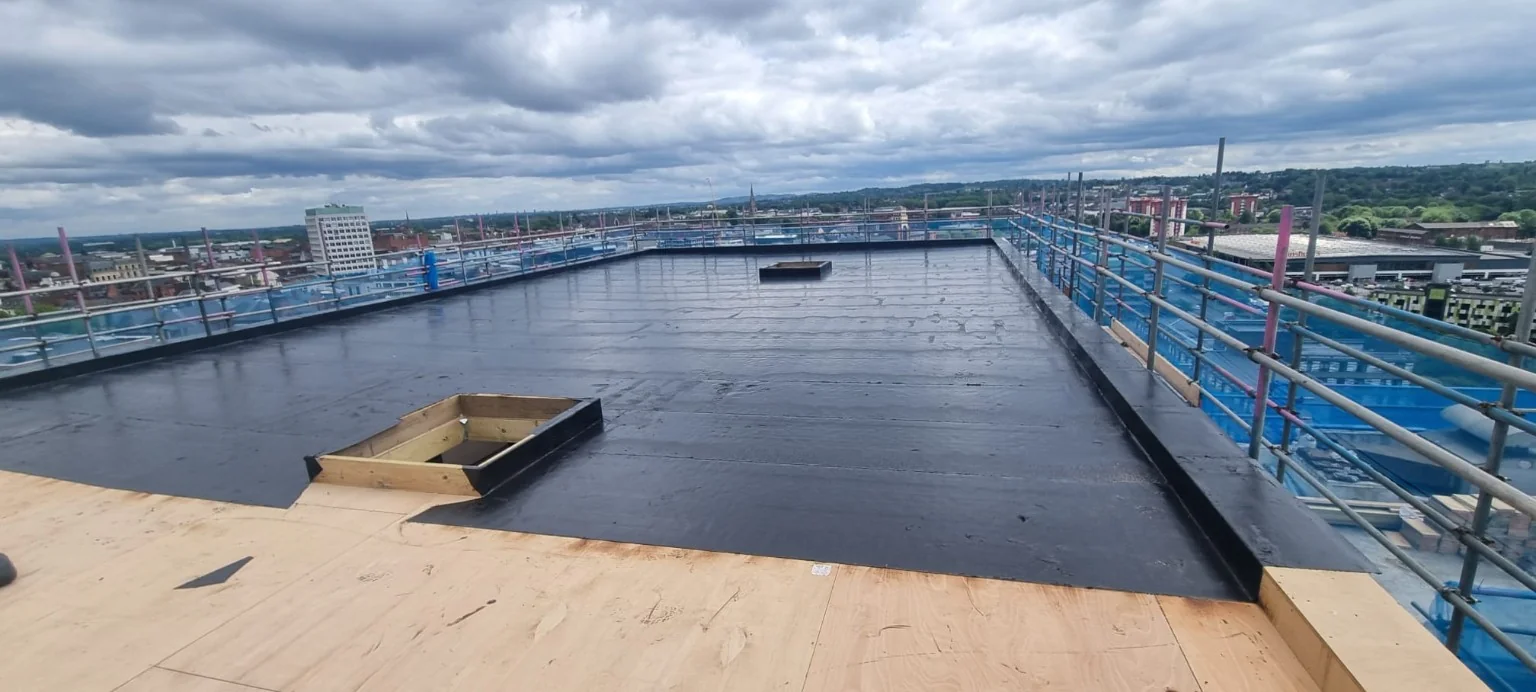 Weatherproofing layer installed on the extended roof