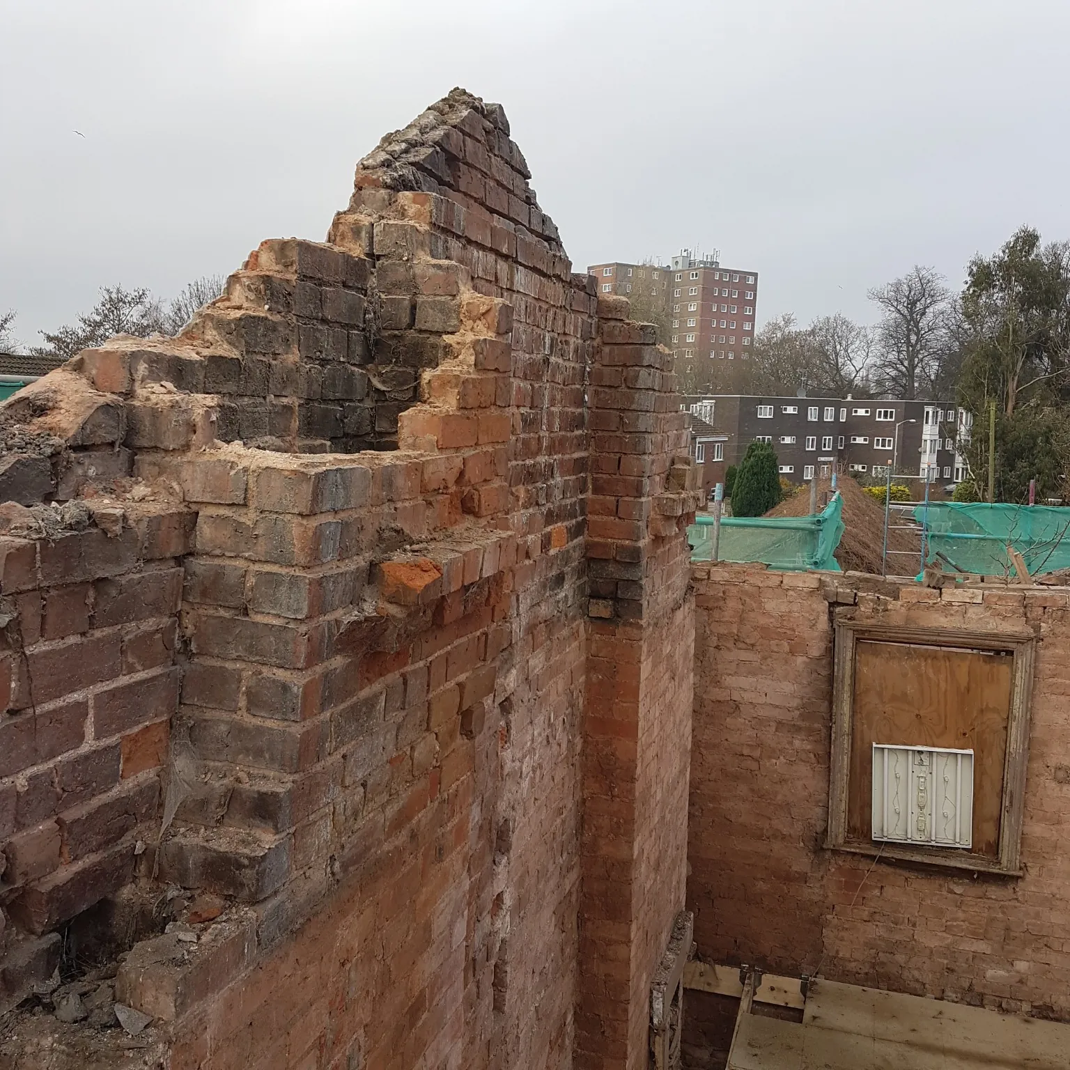 Exposed brickwork during structural refurbishment